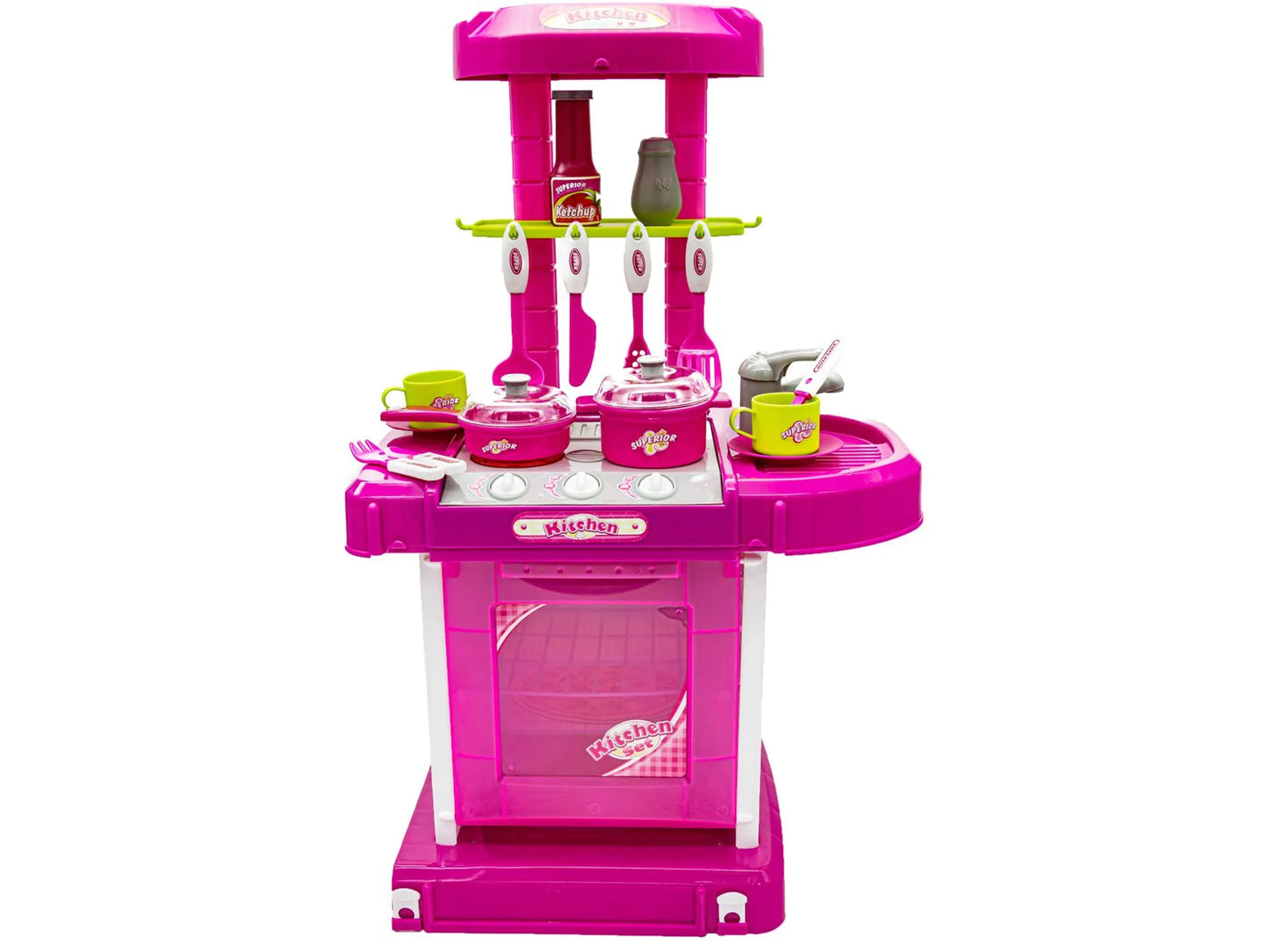 Rosa Küche mit Backofen, Lichtern, Geräuschen und Zubehör