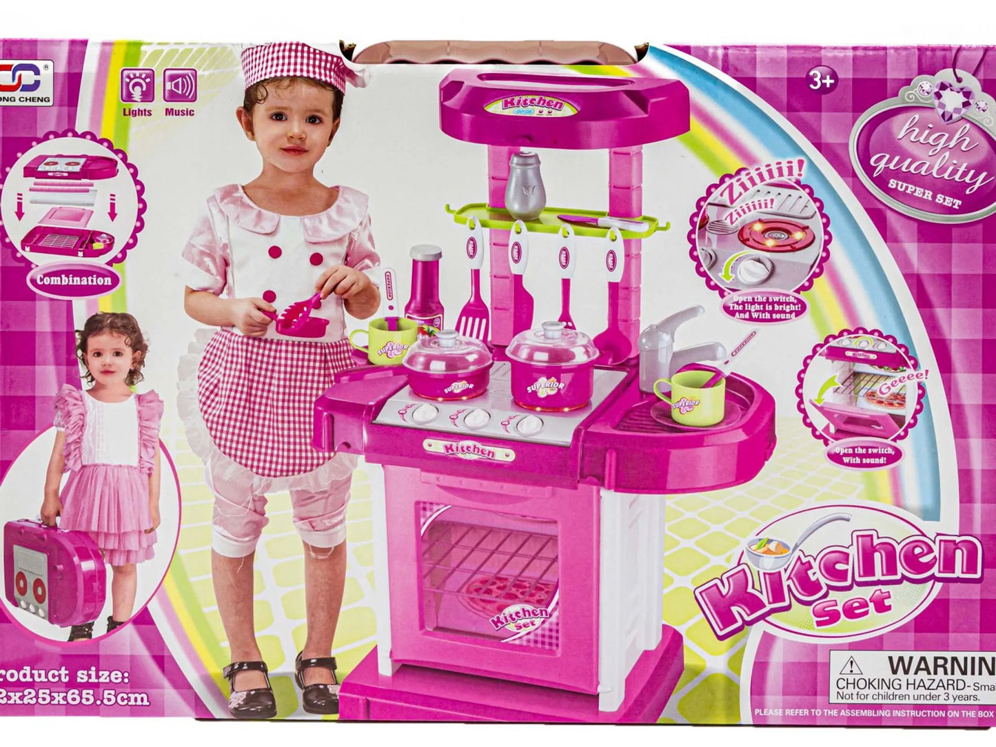 Rosa Küche mit Backofen, Lichtern, Geräuschen und Zubehör