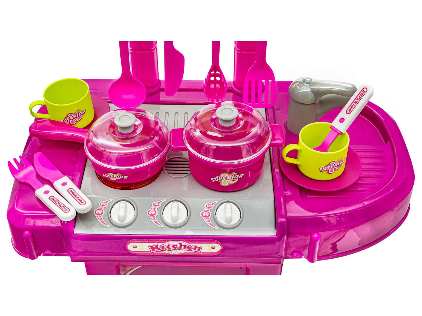 Rosa Küche mit Backofen, Lichtern, Geräuschen und Zubehör