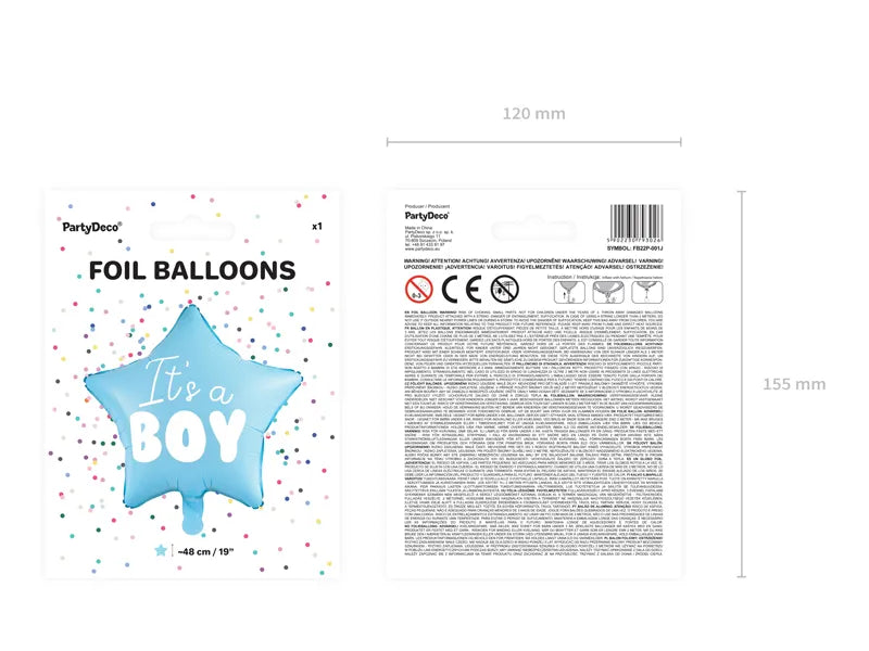 Folienballon Stern - It's a boy, 48cm, hellblau