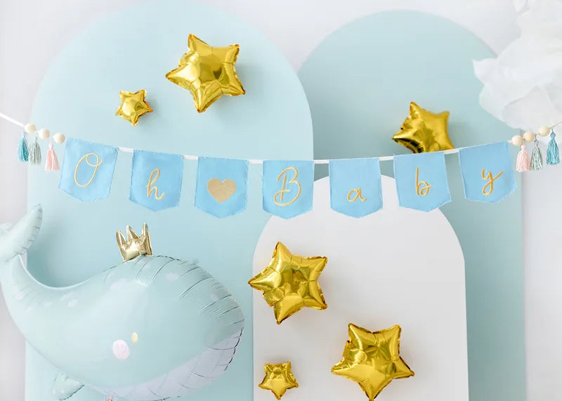 Banner Oh Baby mit Quasten, 2.5 m, himmelblau