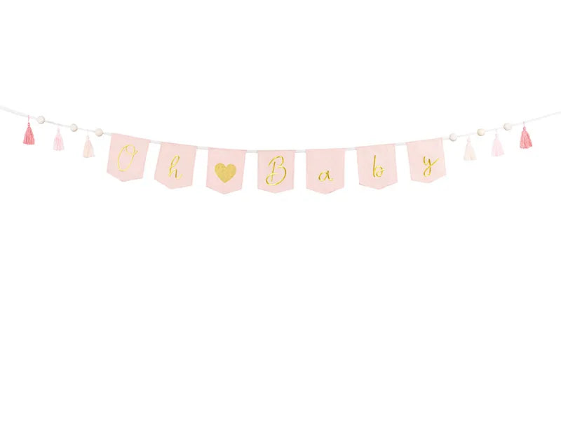 Banner Oh Baby mit Quasten, 2.5 m, hellrosa
