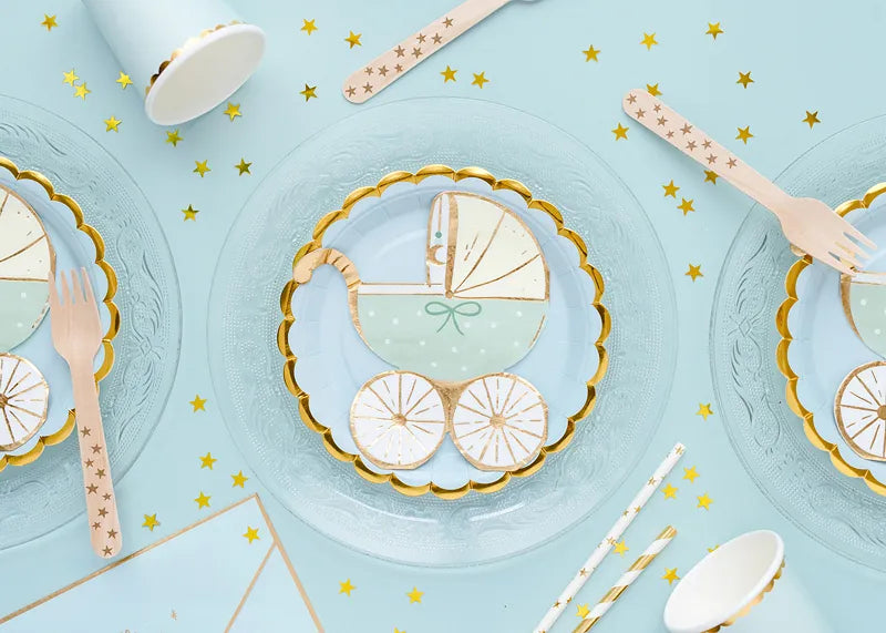 Papierservietten Kinderwagen, tiffany blue, 14x15 cm