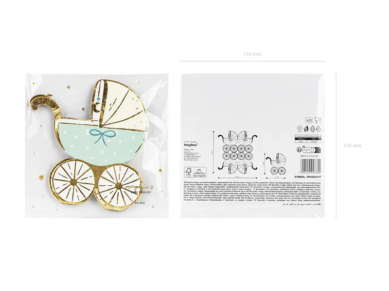 Papierservietten Kinderwagen, tiffany blue, 14x15 cm