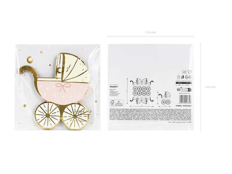 Papierservietten Kinderwagen, hellrosa, 14x15 cm