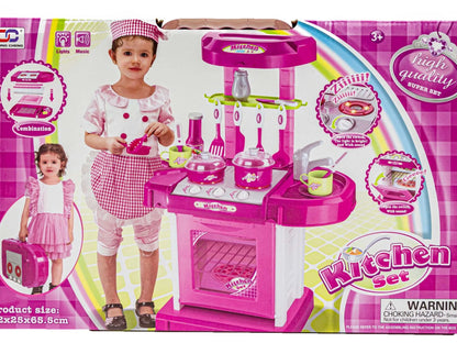 Rosa Küche mit Backofen, Lichtern, Geräuschen und Zubehör