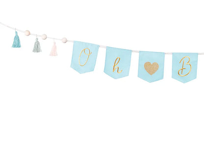 Banner Oh Baby mit Quasten, 2.5 m, himmelblau