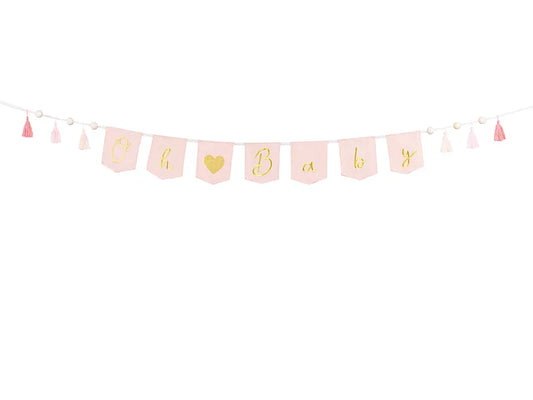 Banner Oh Baby mit Quasten, 2.5 m, hellrosa