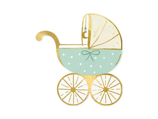 Papierservietten Kinderwagen, tiffany blue, 14x15 cm