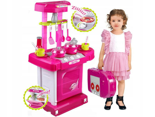 Rosa Küche mit Backofen, Lichtern, Geräuschen und Zubehör